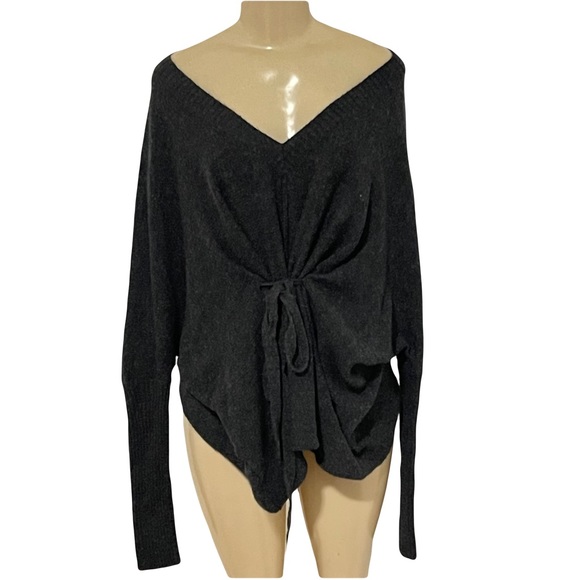 Remain gray Angora soft v neck dolman sleeve front tie sweater top Fall Winter S - Picture 1 of 9